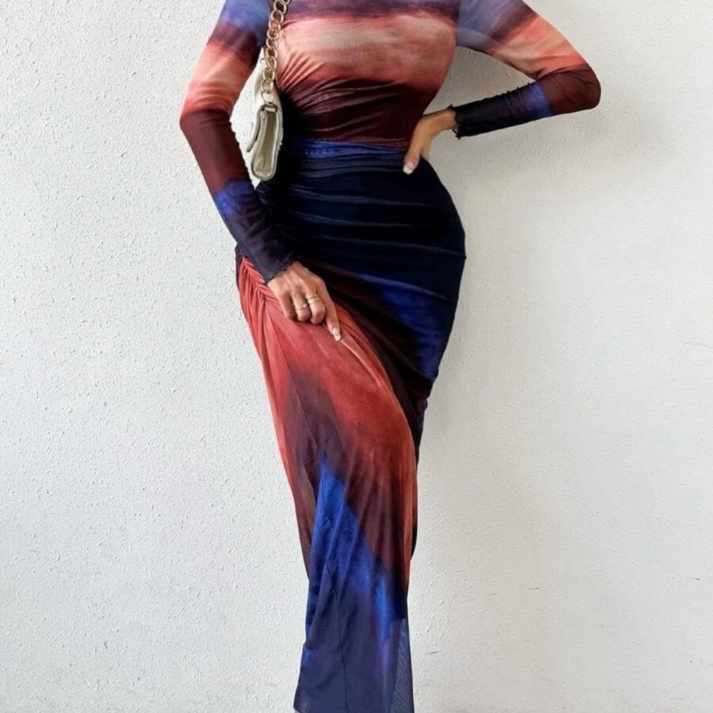 Elegant Multicolor Long Sleeve Dress